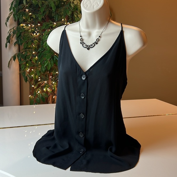 🖤LOFT BLACK SLIGHTLY SHEER V NECK TOP WITH BUTTONS SIZE LARGE - Picture 2 of 13